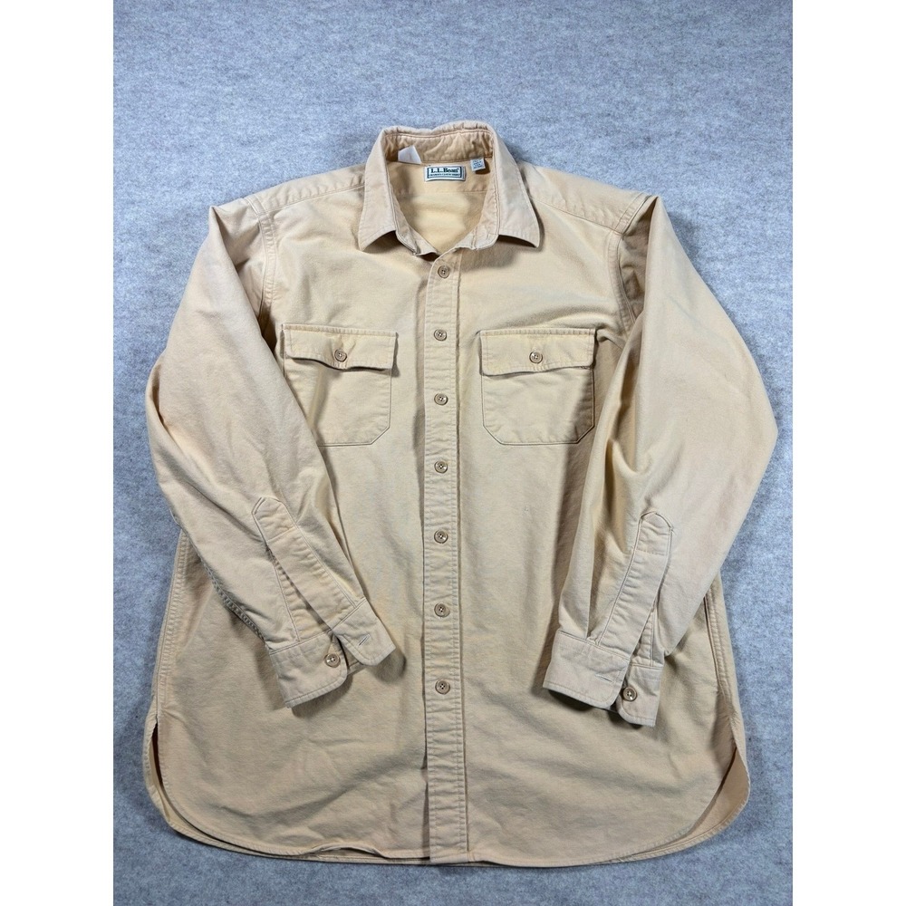 VTG LL Bean Chamois Cloth Shirt Men's 17 Tall Peach Heavy Flannel Made in USA - Picture 2 of 6